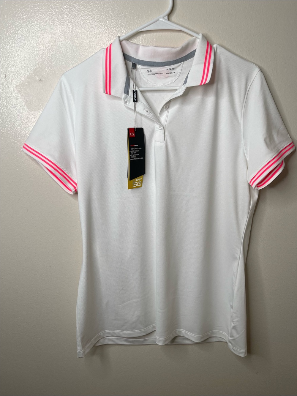 LG White Women’s Polo with Pink Trim